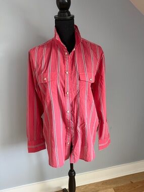 J. Crew Coral Striped Button-Front Western Style Shirt; NWT